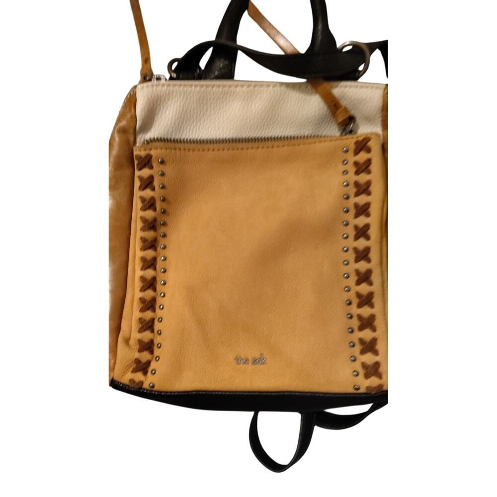 The Sak Leather Mini Backpack Tan Brown White Black Multi Color Front Pocket